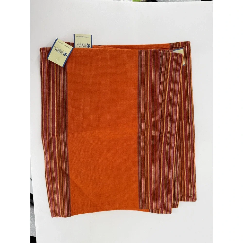 Royal Norfolk Linens Placemat‎ Solid Stripe Orange Woven Cotton New lot of 4